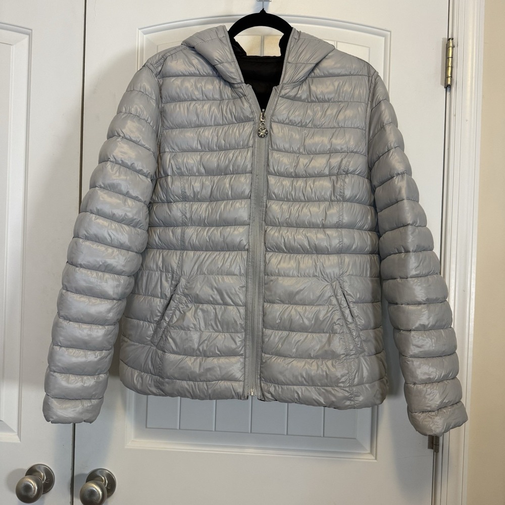 Nautica Reversible Womens XL Lightweight Hooded Puffer Jacket Quilted Full Zip - Picture 3 of 14